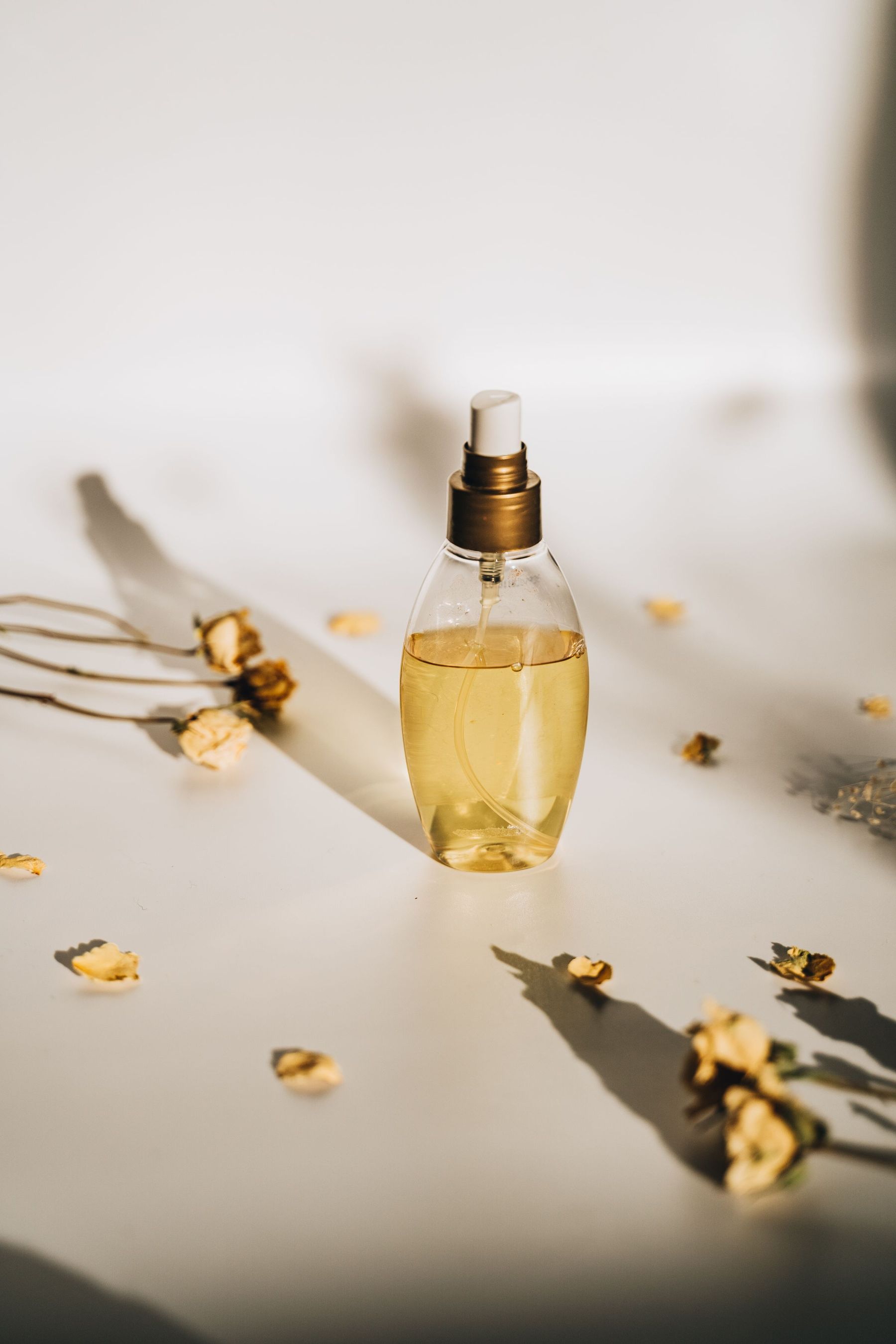 A scent bottle with dried flowers